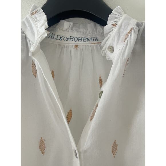 Alix of Bohemia Annabel White Cotton Diamond Pattern Blouse Size Small EUC - Picture 2 of 5